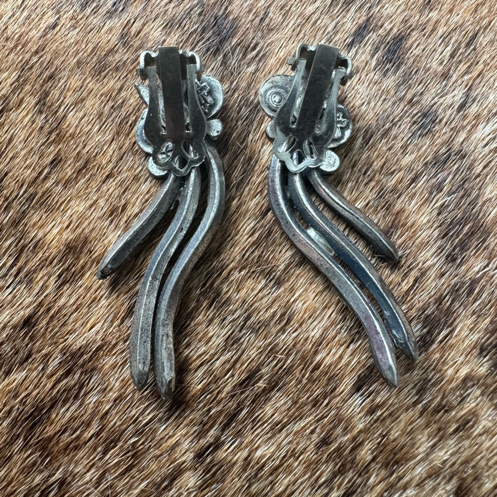 Unique Vintage Silver and Turquoise Earrings - Picture 2 of 4